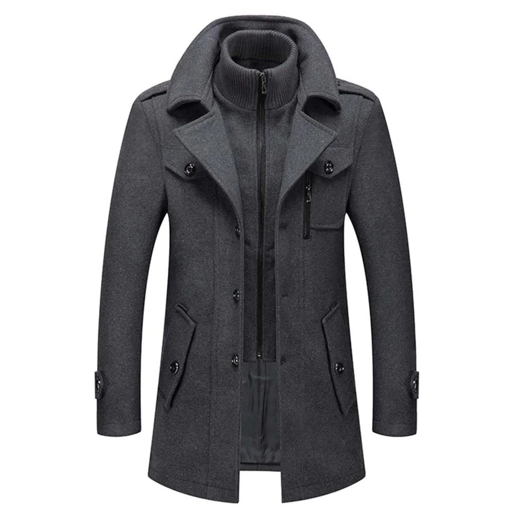 Quentin | Manteau en Laine Homme Long Col Roulé Double Épaisseur