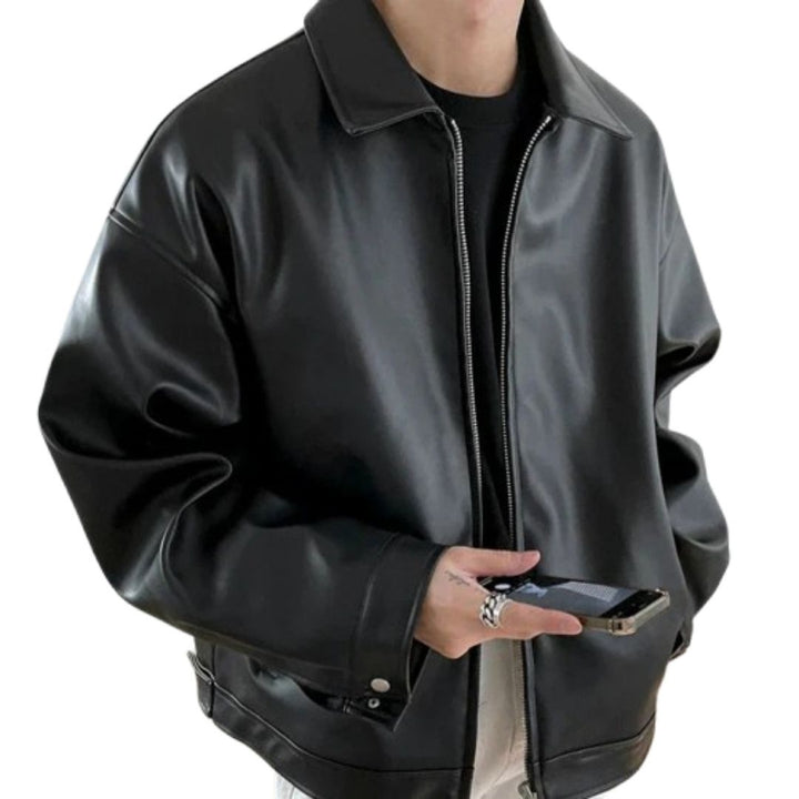 Romain | Blouson Cuir Homme Oversize Fermeture Éclair