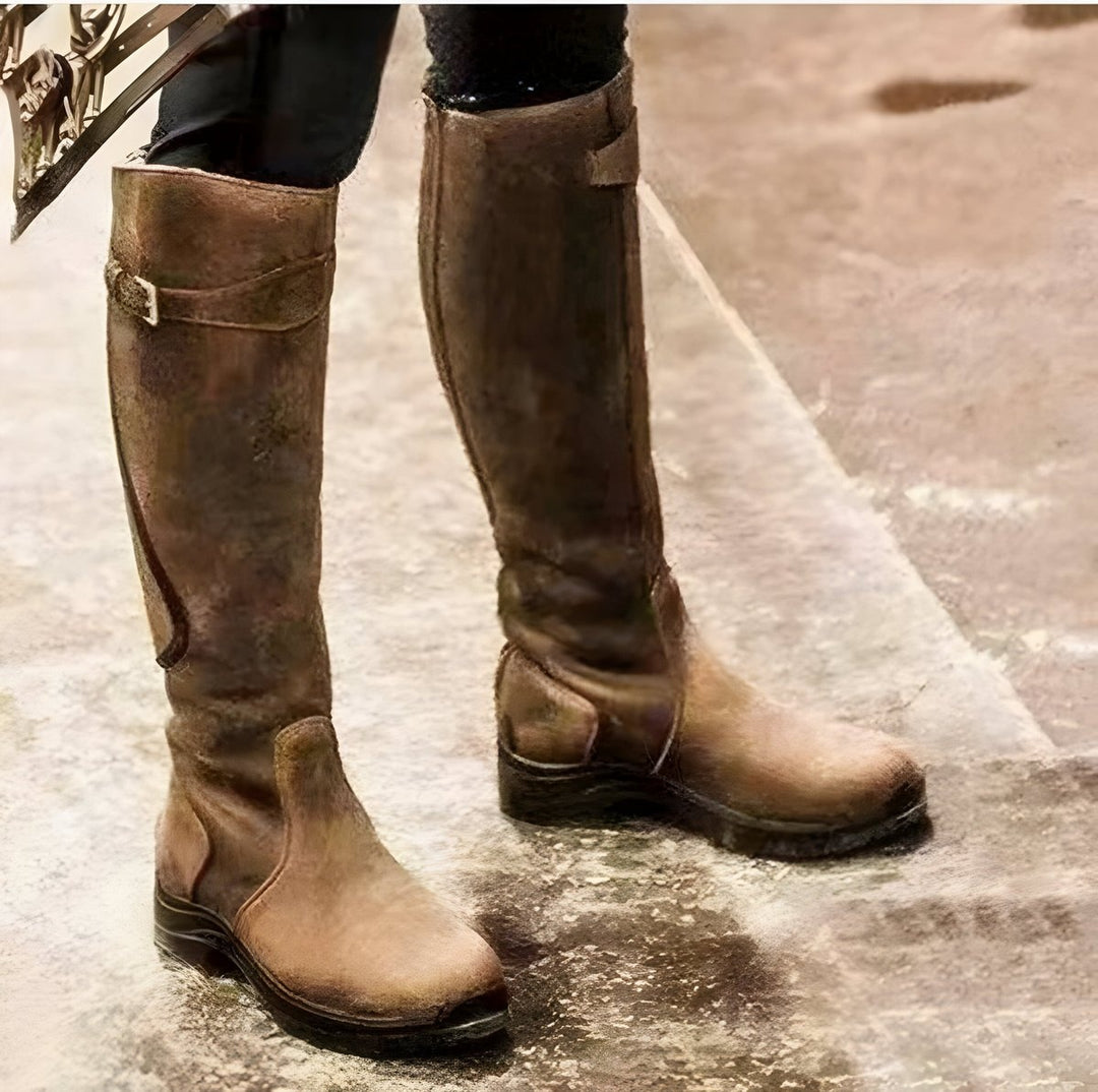 Romane | Bottes Cuir Femme Imperméables Hauteur Genou Boucle