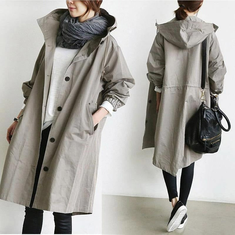 Romane | Trench Long Imperméable Femme Capuche Oversize