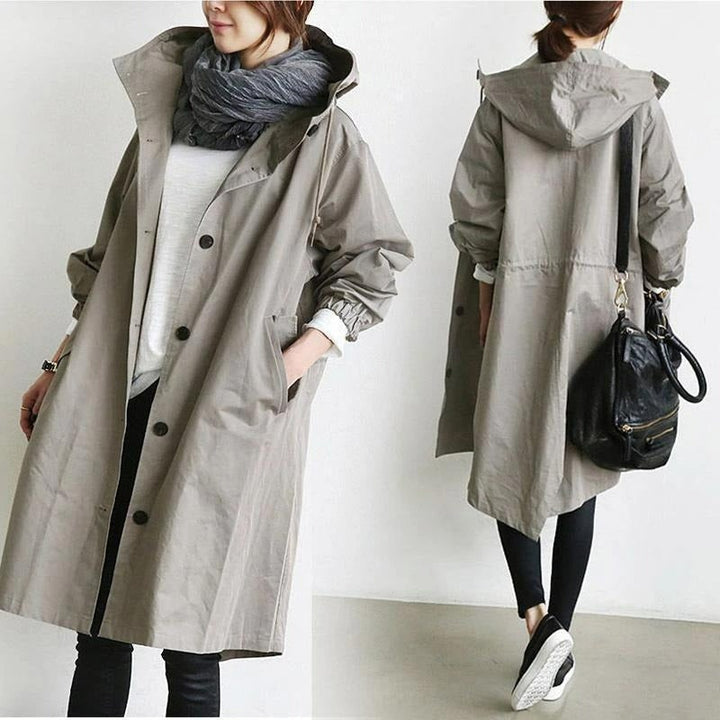 Romane | Trench Long Imperméable Femme Capuche Oversize