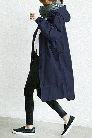 Romane | Trench Long Imperméable Femme Capuche Oversize