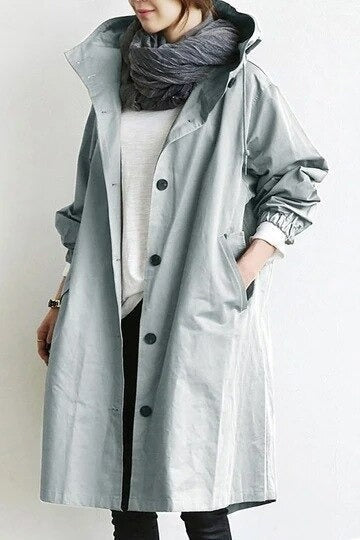 Romane | Trench Long Imperméable Femme Capuche Oversize