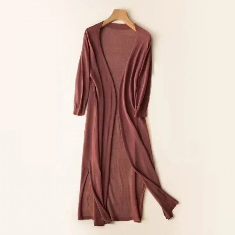 Salomé | Cardigan Long Femme Maille Légère Ouvert