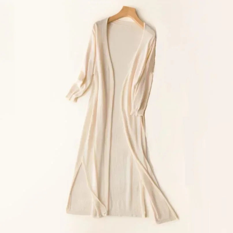 Salomé | Cardigan Long Femme Maille Légère Ouvert