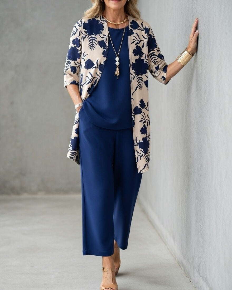 Salomé | Ensemble 3 Pièces Veste Habillée Longue Femme Imprimé Floral