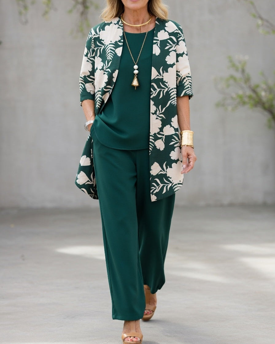 Salomé | Ensemble 3 Pièces Veste Habillée Longue Femme Imprimé Floral