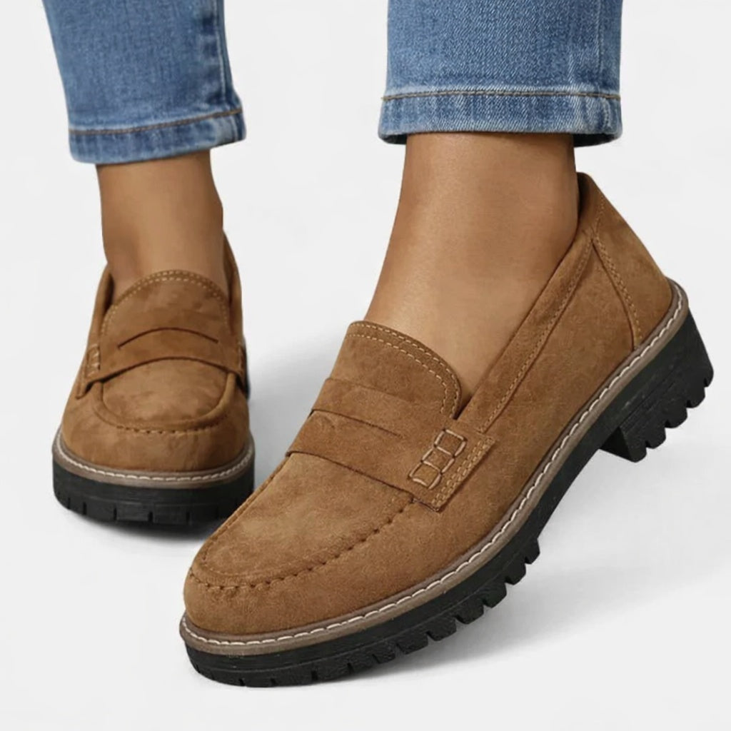 Salomé | Mocassin Plateforme Femme Daim Semelle Crantée