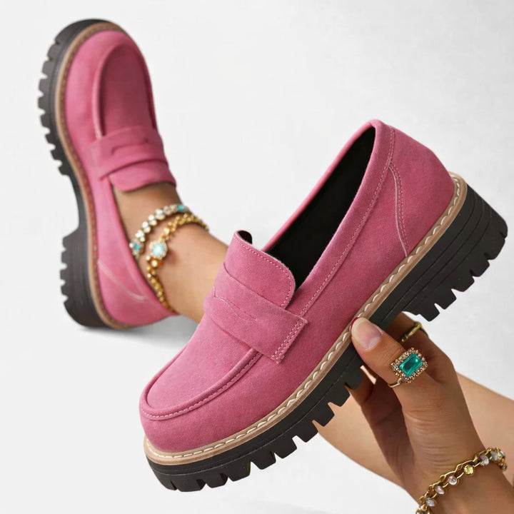 Salomé | Mocassin Plateforme Femme Daim Semelle Crantée