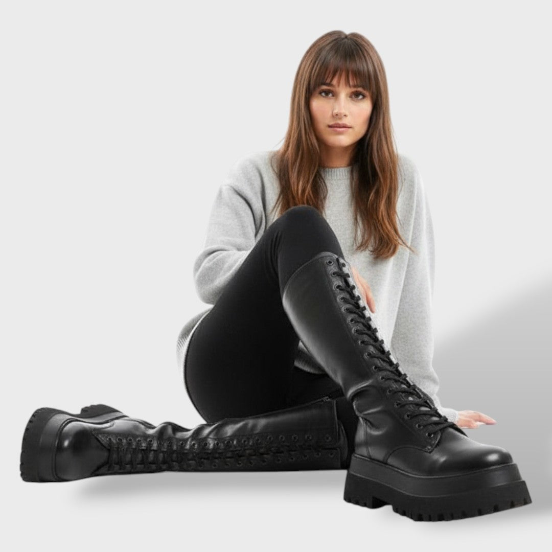 Solène | Bottes Hautes Femme à Lacets Semelle Plateforme
