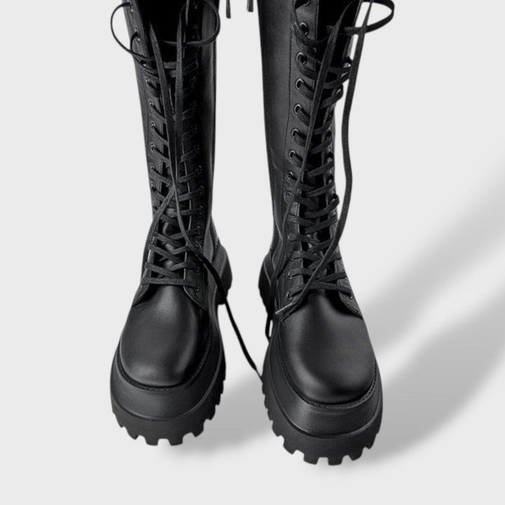 Solène | Bottes Hautes Femme à Lacets Semelle Plateforme