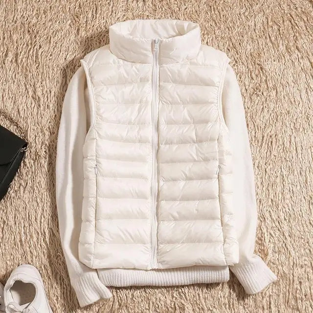 Solène | Gilet Sans Manches Matelassé Court Femme Zippé