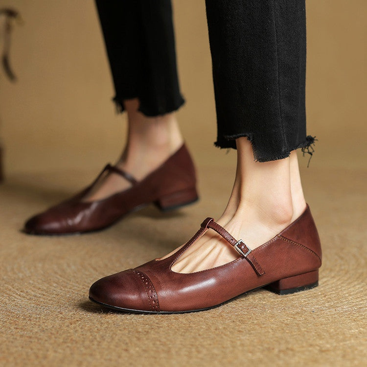 Solène | Mary Jane Shoes Femme Cuir Véritable Bride