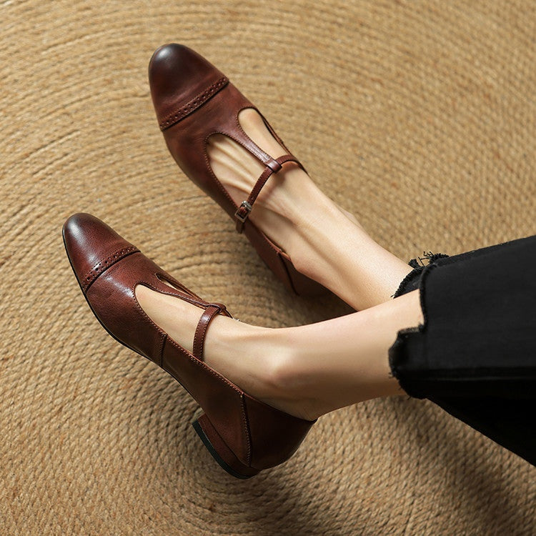 Solène | Mary Jane Shoes Femme Cuir Véritable Bride
