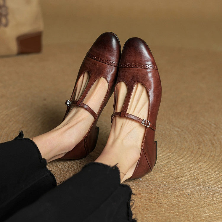 Solène | Mary Jane Shoes Femme Cuir Véritable Bride