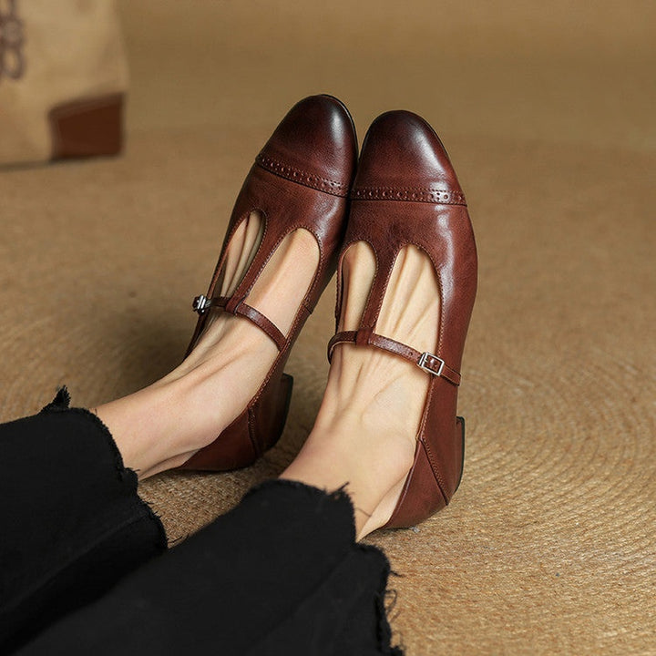 Solène | Mary Jane Shoes Femme Cuir Véritable Bride