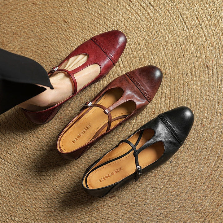 Solène | Mary Jane Shoes Femme Cuir Véritable Bride