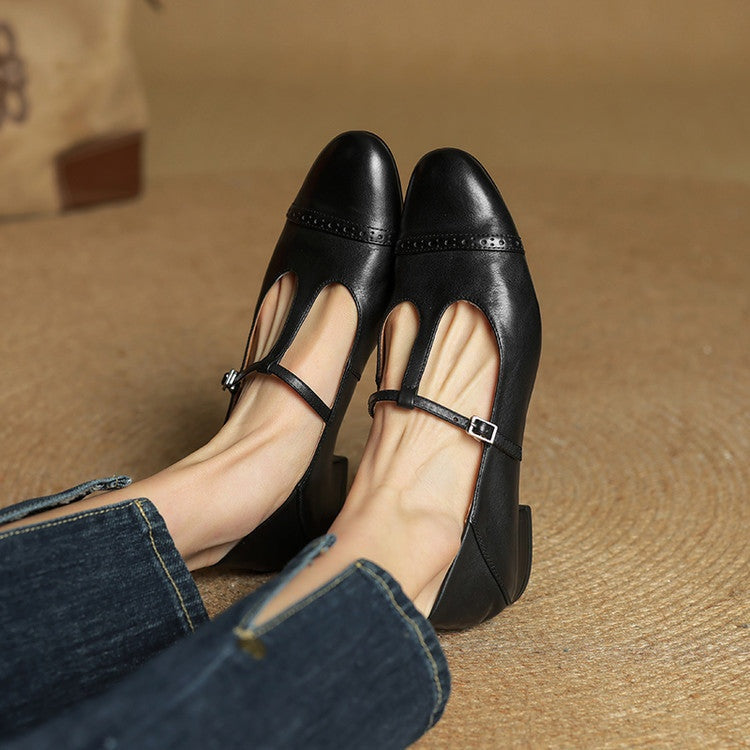 Solène | Mary Jane Shoes Femme Cuir Véritable Bride