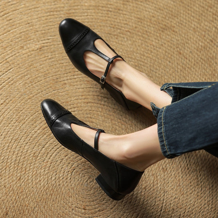 Solène | Mary Jane Shoes Femme Cuir Véritable Bride