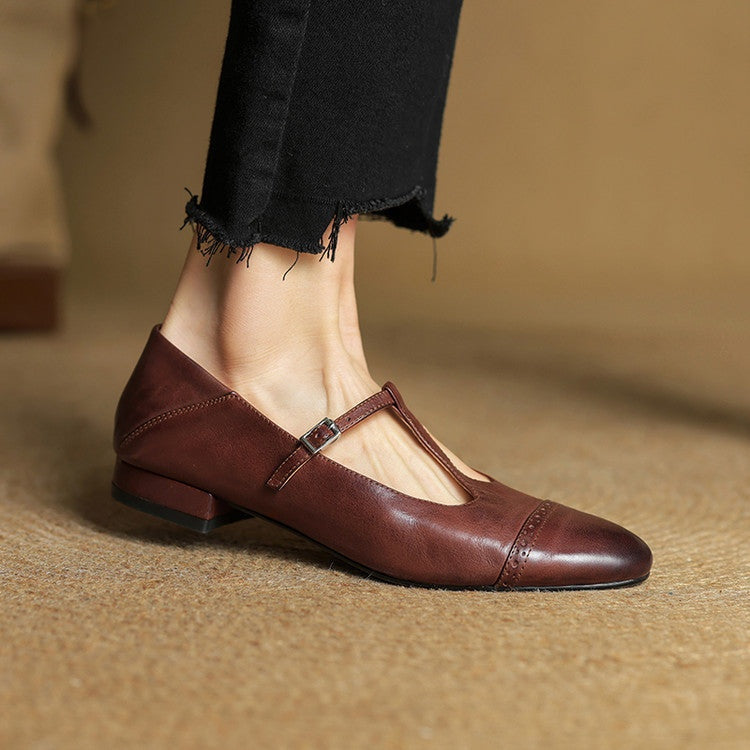 Solène | Mary Jane Shoes Femme Cuir Véritable Bride