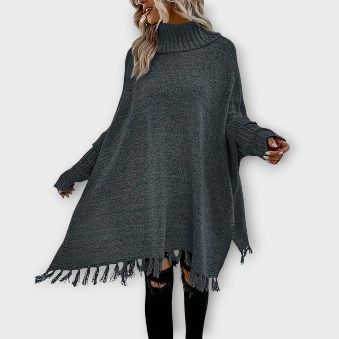 Solène | Pull Col Roulé Oversize Femme à Franges