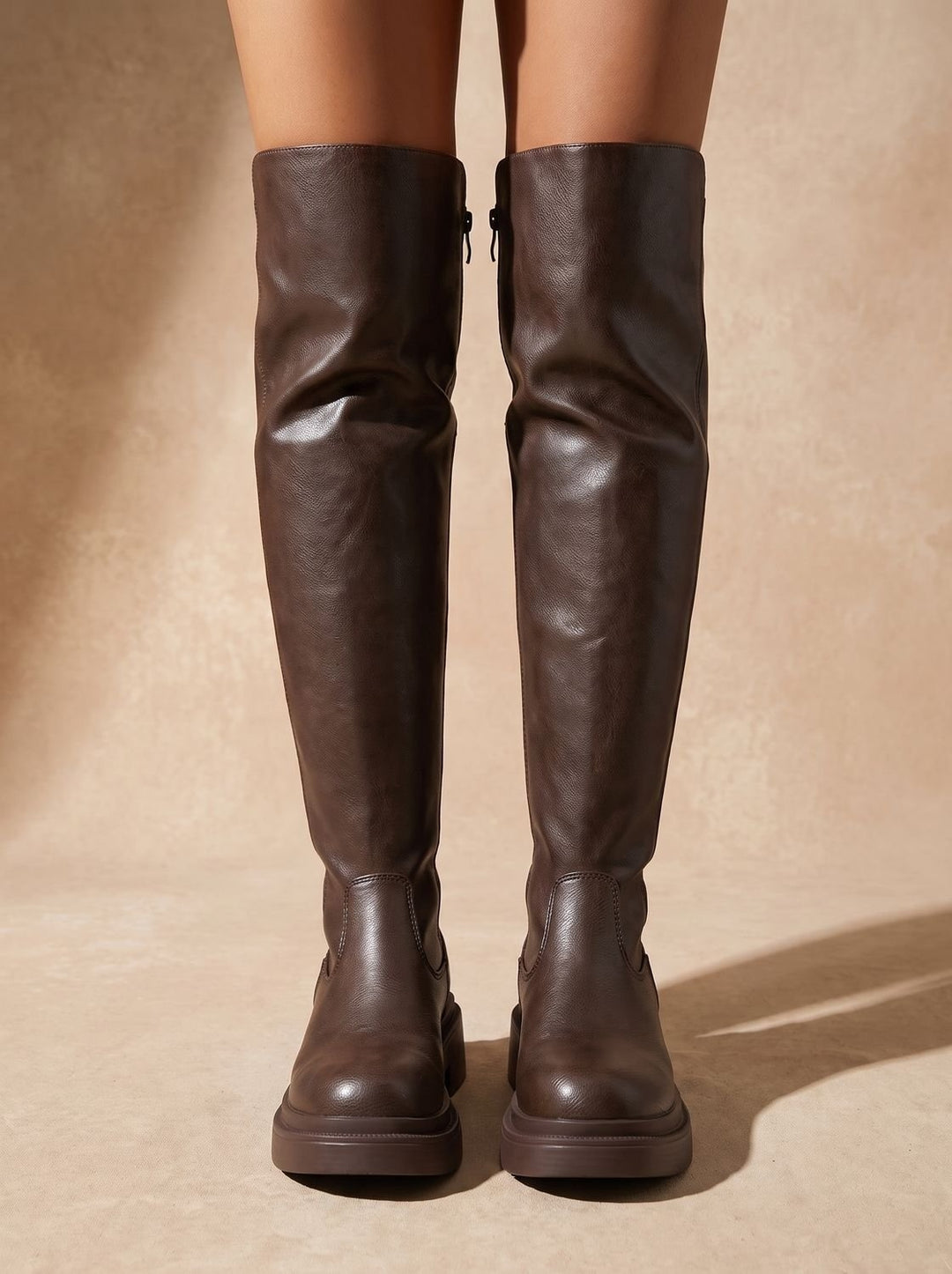 Sophie | Bottes Hiver Femme Plates Cuir Synthétique Tige Haute Fermeture Éclair