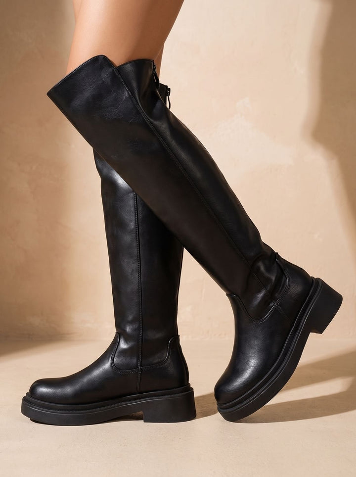 Sophie | Bottes Hiver Femme Plates Cuir Synthétique Tige Haute Fermeture Éclair