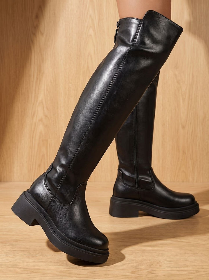 Sophie | Bottes Hiver Femme Plates Cuir Synthétique Tige Haute Fermeture Éclair