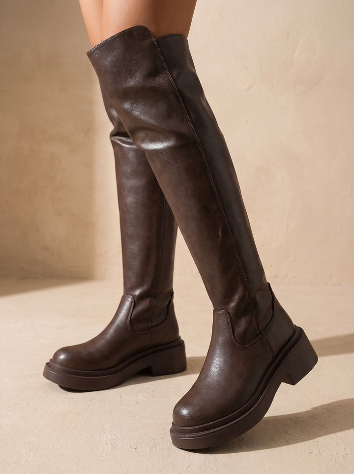 Sophie | Bottes Hiver Femme Plates Cuir Synthétique Tige Haute Fermeture Éclair