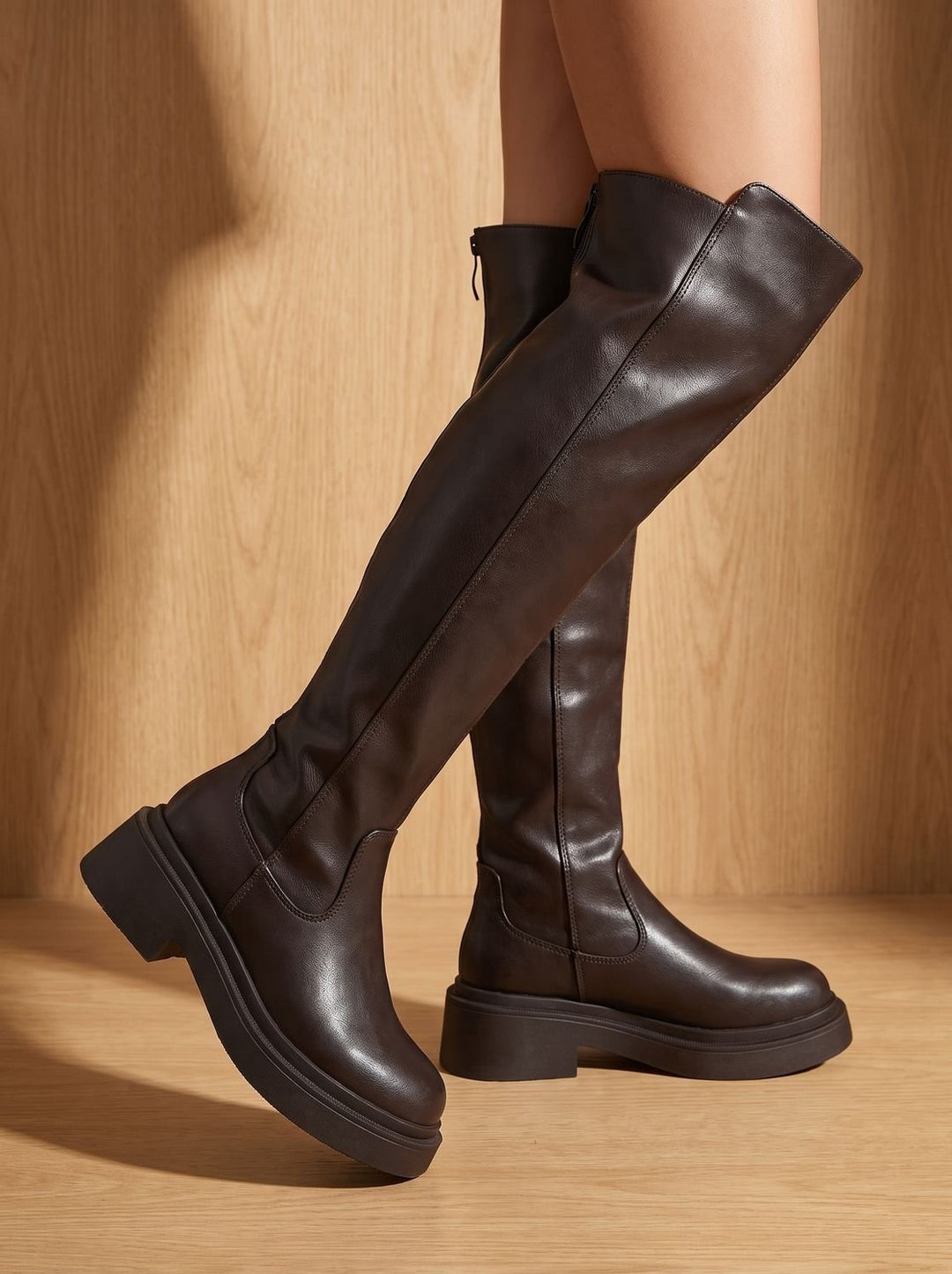 Sophie | Bottes Hiver Femme Plates Cuir Synthétique Tige Haute Fermeture Éclair