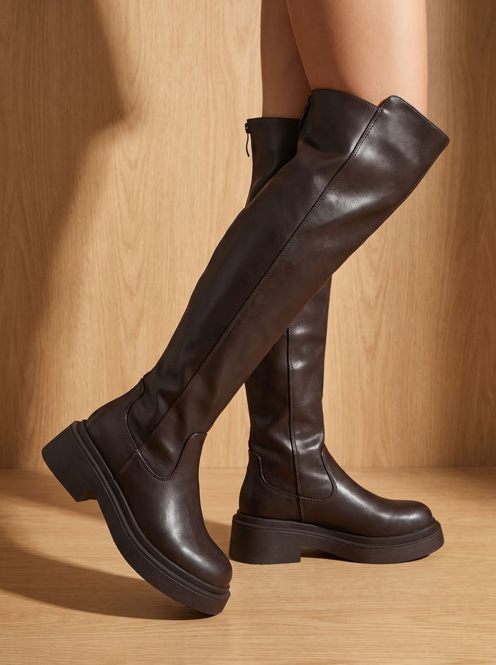 Sophie | Bottes Hiver Femme Plates Cuir Synthétique Tige Haute Fermeture Éclair