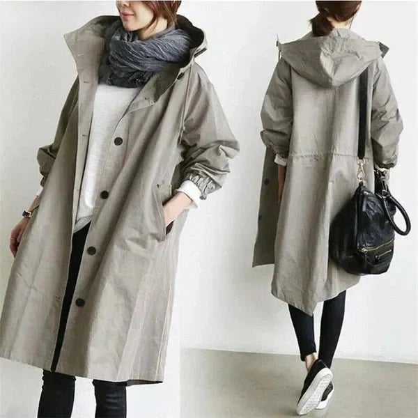 Sophie | Trench Long Imperméable Femme à Capuche Oversize