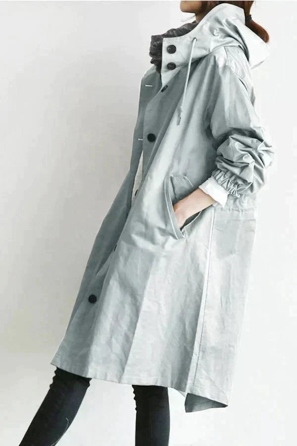 Sophie | Trench Long Imperméable Femme à Capuche Oversize