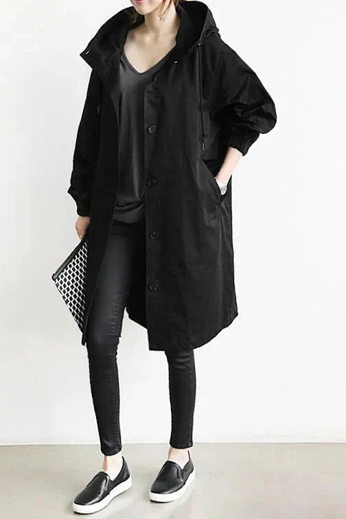 Sophie | Trench Long Imperméable Femme à Capuche Oversize