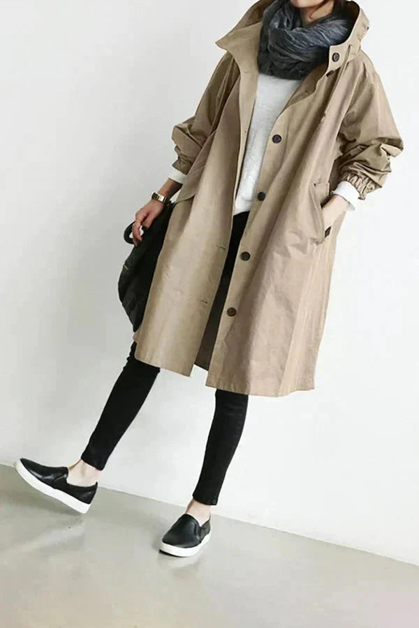 Sophie | Trench Long Imperméable Femme à Capuche Oversize