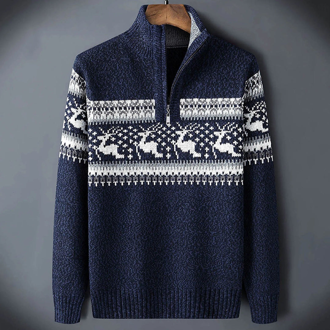 Théo | Pull Jacquard Zippé Homme Motif Fair Isle
