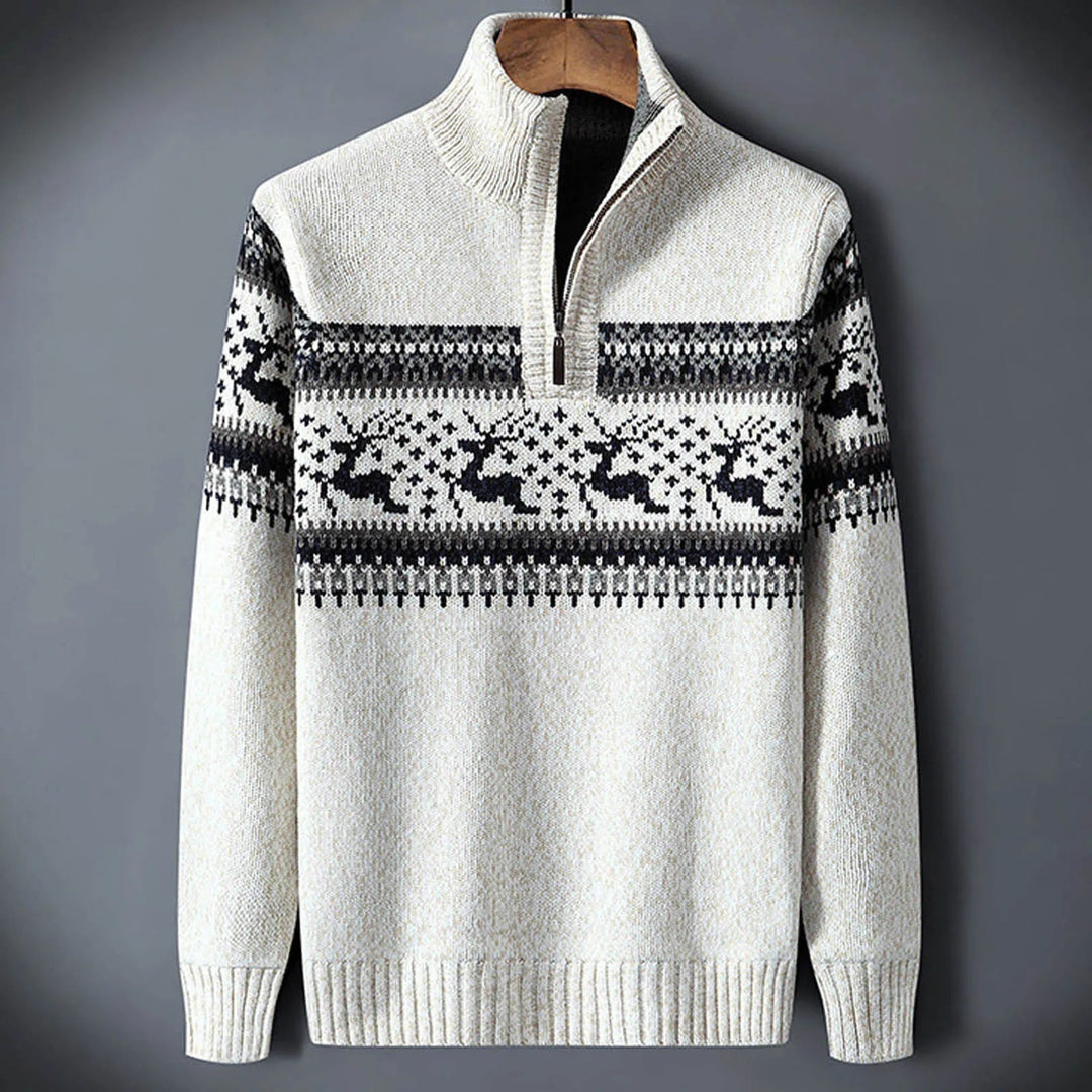 Théo | Pull Jacquard Zippé Homme Motif Fair Isle