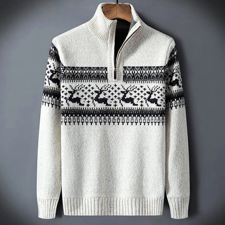 Théo | Pull Jacquard Zippé Homme Motif Fair Isle