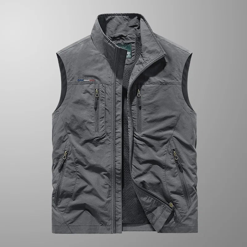 Théodore | Gilet Sans Manche Homme Multi-Poches Zippé Col Montant