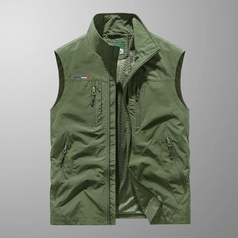 Théodore | Gilet Sans Manche Homme Multi-Poches Zippé Col Montant