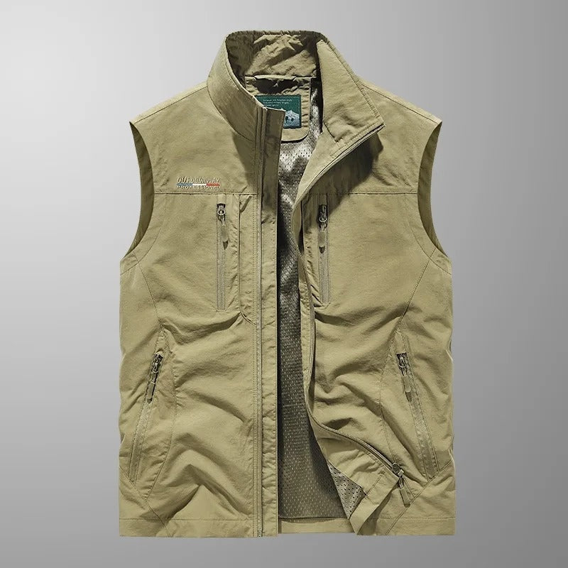 Théodore | Gilet Sans Manche Homme Multi-Poches Zippé Col Montant