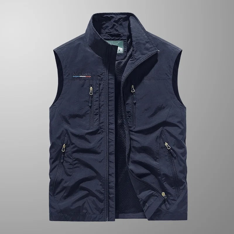 Théodore | Gilet Sans Manche Homme Multi-Poches Zippé Col Montant