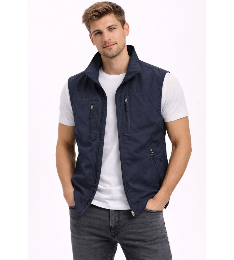 Théodore | Gilet Sans Manche Homme Multi-Poches Zippé Col Montant