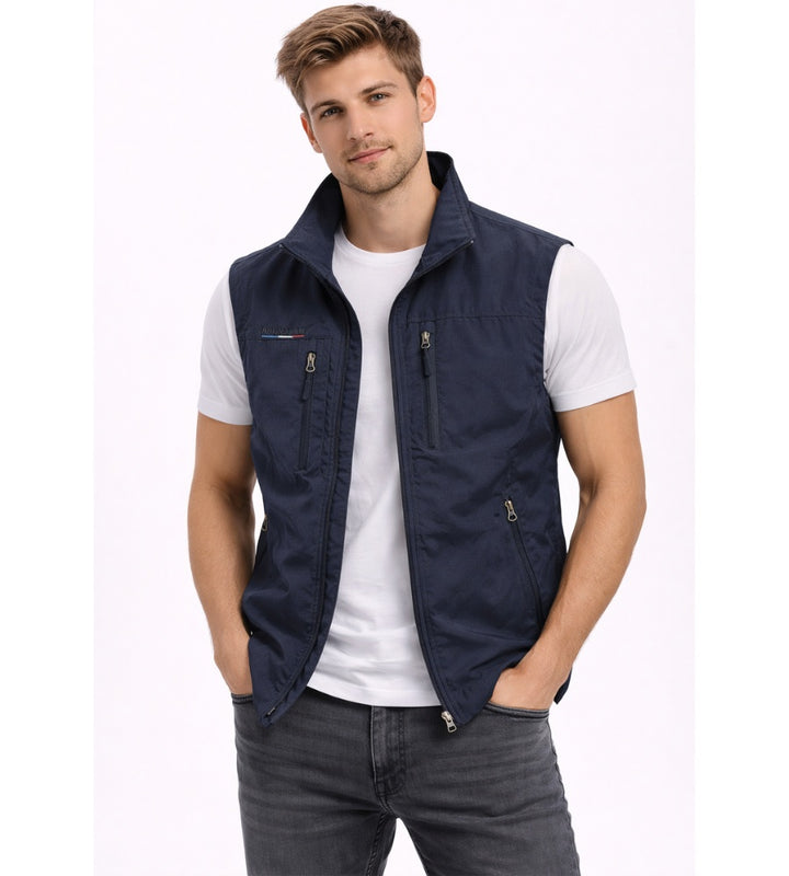 Théodore | Gilet Sans Manche Homme Multi-Poches Zippé Col Montant