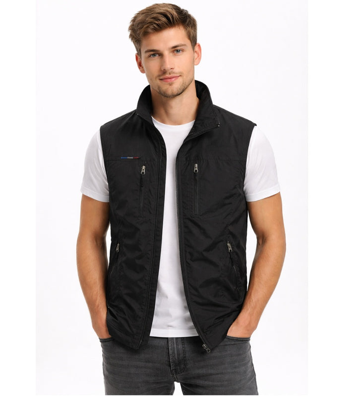 Théodore | Gilet Sans Manche Homme Multi-Poches Zippé Col Montant