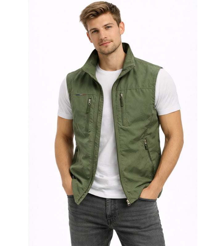 Théodore | Gilet Sans Manche Homme Multi-Poches Zippé Col Montant