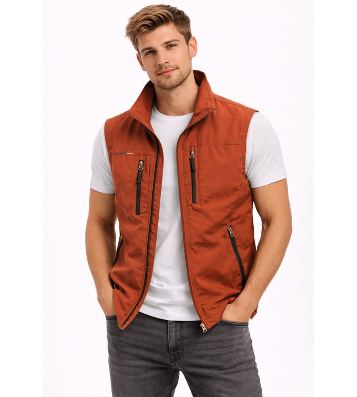 Théodore | Gilet Sans Manche Homme Multi-Poches Zippé Col Montant