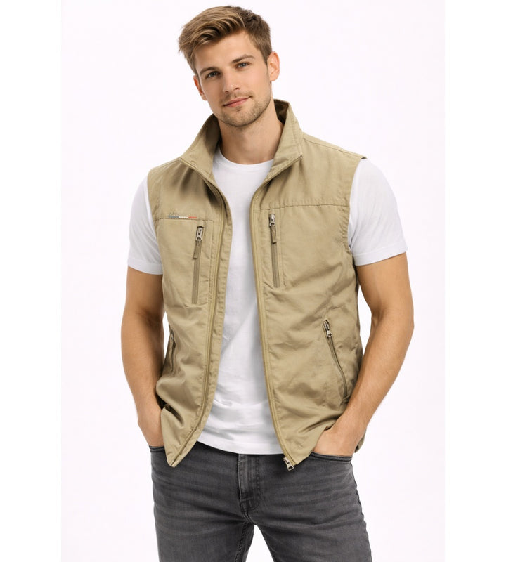 Théodore | Gilet Sans Manche Homme Multi-Poches Zippé Col Montant