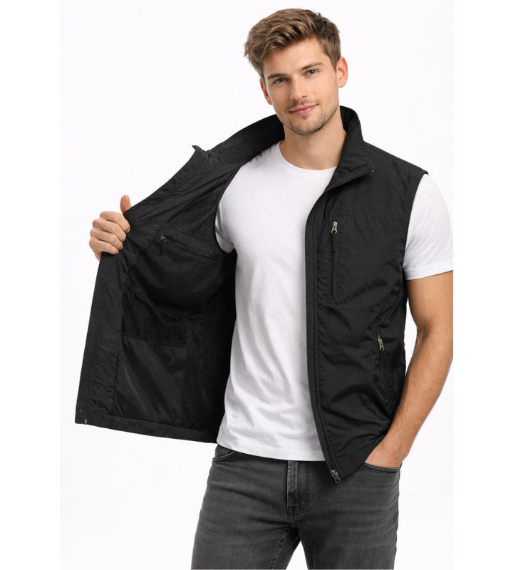 Théodore | Gilet Sans Manche Homme Multi-Poches Zippé Col Montant