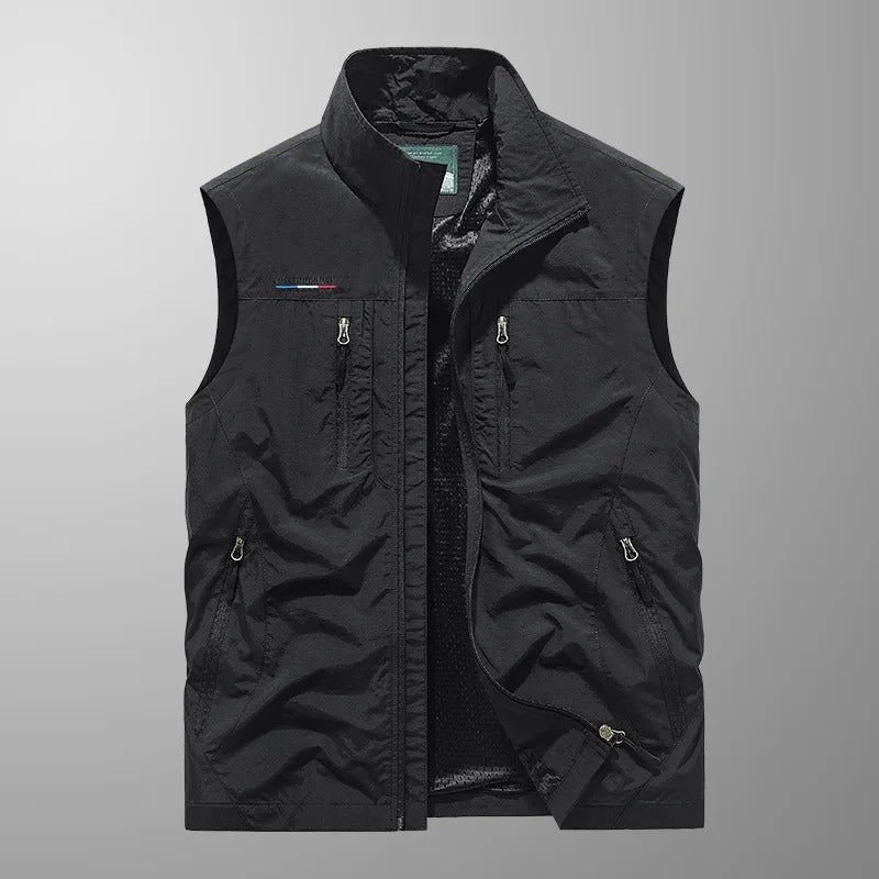 Théodore | Gilet Sans Manche Homme Multi-Poches Zippé Col Montant